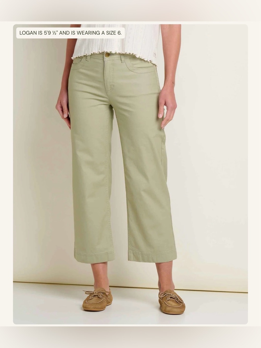 Toad&Co Earthworks Wide Leg Crop Pant in Light Olive Green